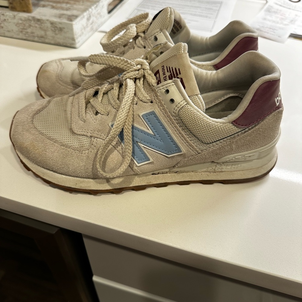 New Balance Cream and Light Blue Athletic Shoes